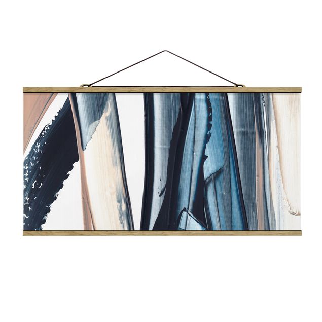 Fabric print with poster hangers - Blue And Beige Stripes - Landscape format 2:1