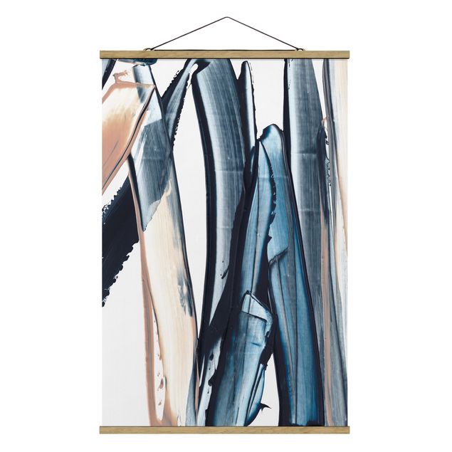 Fabric print with poster hangers - Blue And Beige Stripes - Portrait format 2:3