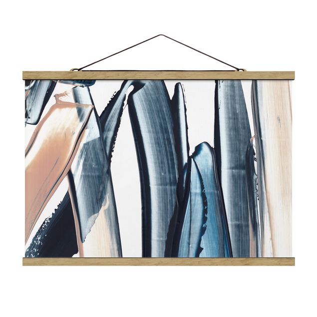 Fabric print with poster hangers - Blue And Beige Stripes - Landscape format 3:2