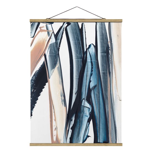 Fabric print with poster hangers - Blue And Beige Stripes - Portrait format 3:4