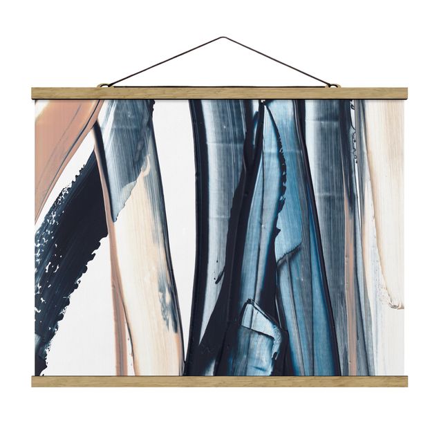 Fabric print with poster hangers - Blue And Beige Stripes - Landscape format 4:3