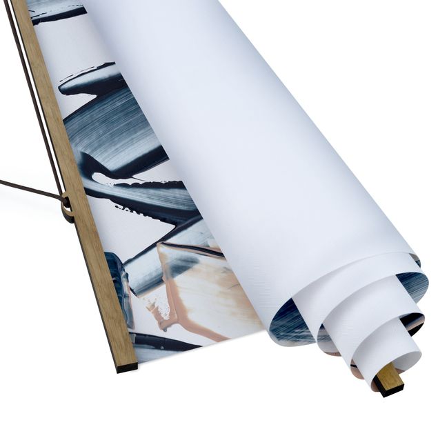 Fabric print with poster hangers - Blue And Beige Stripes - Portrait format 2:3