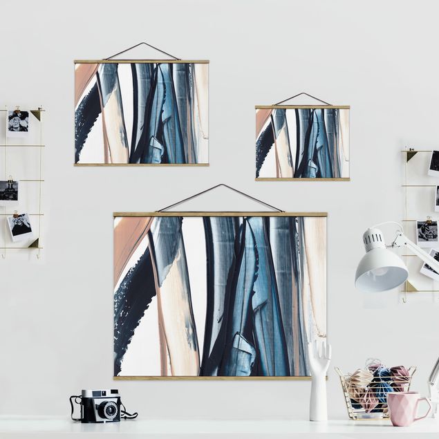 Fabric print with poster hangers - Blue And Beige Stripes - Landscape format 4:3