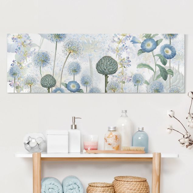 Print on canvas - Blue allium umbels in the wind - Panorama 3:1
