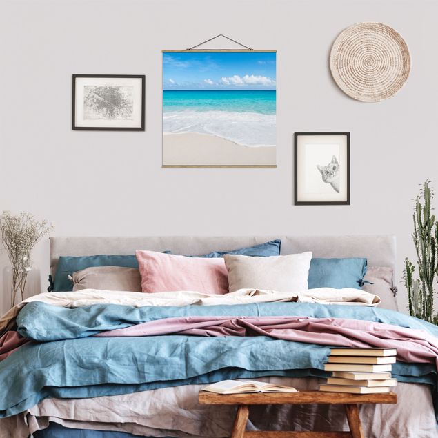 Fabric print with poster hangers - Blue Wave - Square 1:1