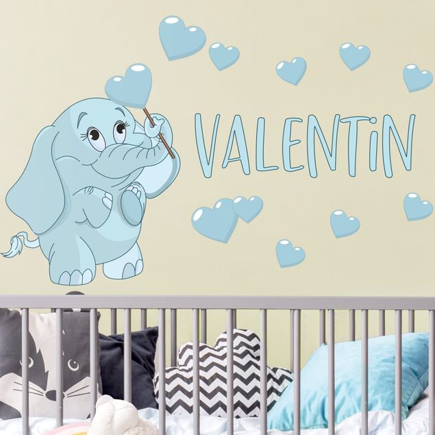 Wall decals quotes Blue baby elephant with many hearts