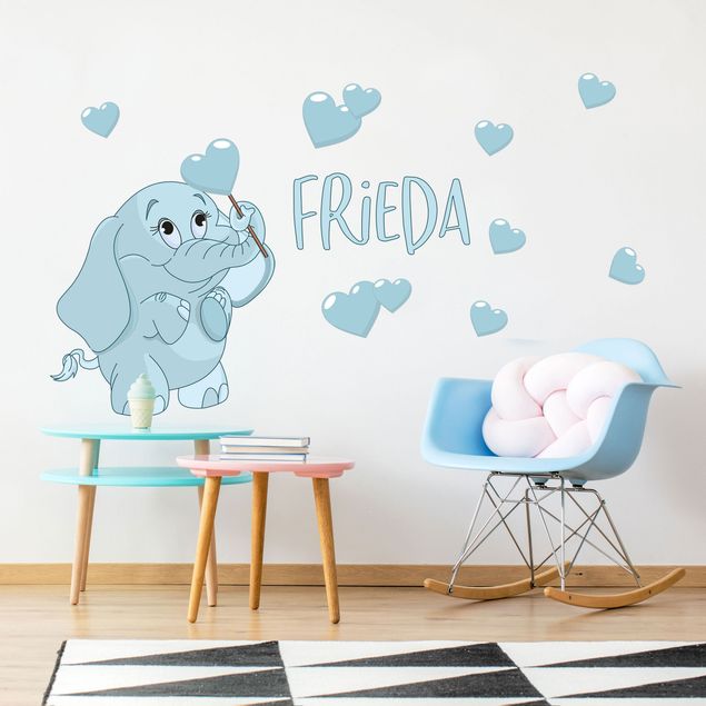 Animal print wall stickers Blue baby elephant with many hearts