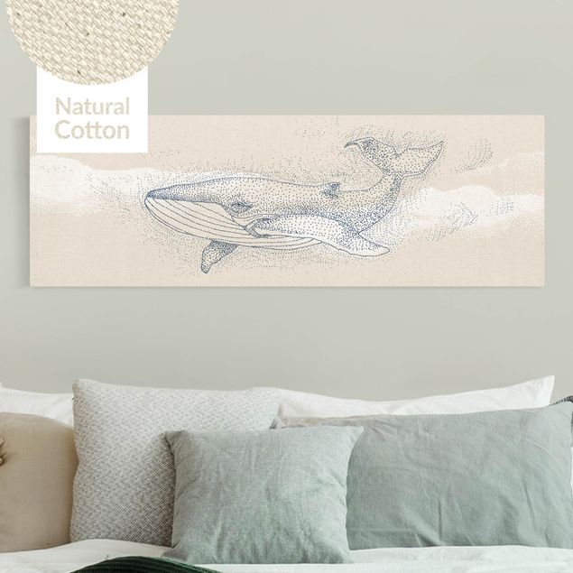 Natural canvas print - Blue Whale Dotted - Panorama 3:1