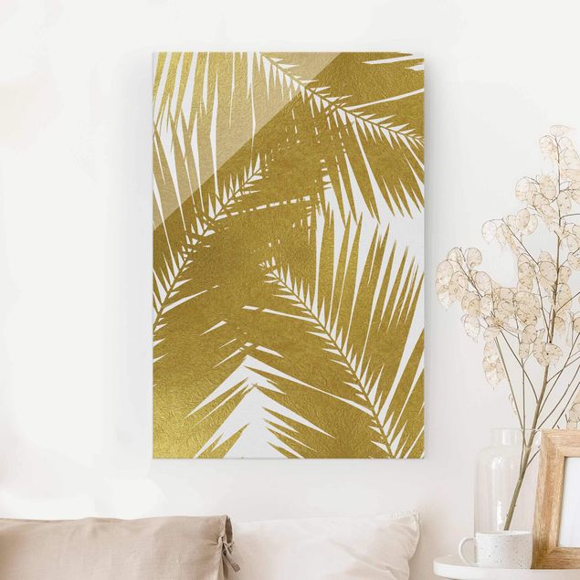 Glas Magnettafel View Through Golden Palm Leaves