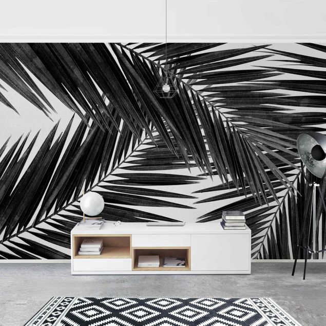 Wallpapers View Over Palm Leaves Black And White