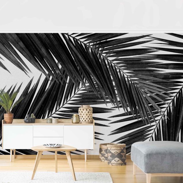 Walpaper - View Over Palm Leaves Black And White