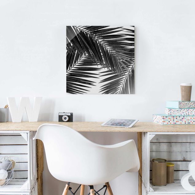 Glass print - View Through Palm Leaves Black And White
