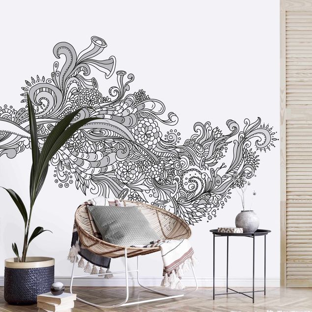 Wallpaper - Floral Wave Black And White