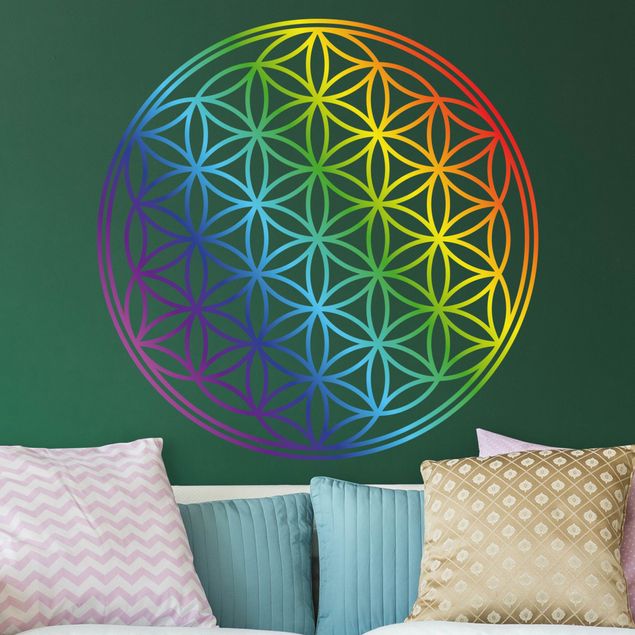 Spiritual wall decals Flower of life rainbow color