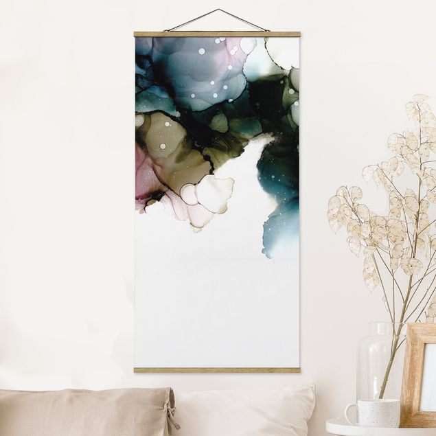 Fabric print with poster hangers - Floral Arches With Gold - Portrait format 1:2