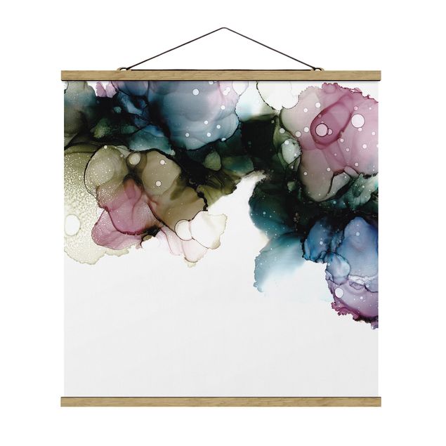 Fabric print with poster hangers - Floral Arches With Gold - Square 1:1