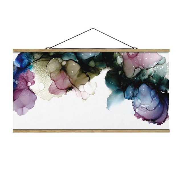 Fabric print with poster hangers - Floral Arches With Gold - Landscape format 2:1