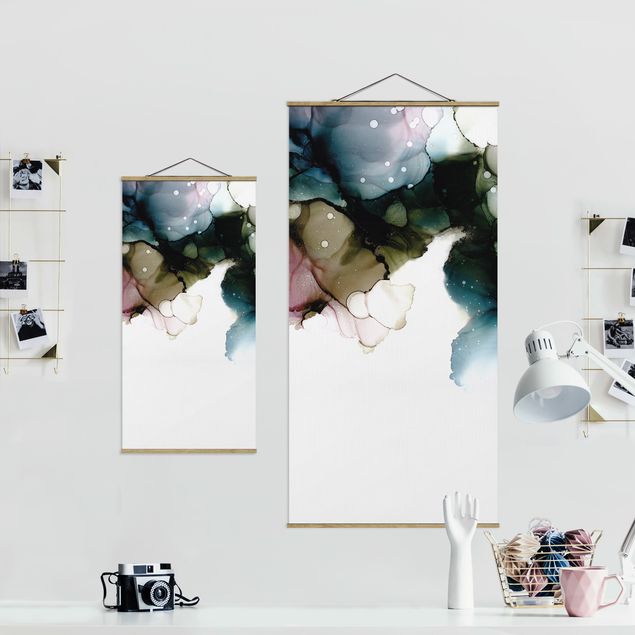 Fabric print with poster hangers - Floral Arches With Gold - Portrait format 1:2