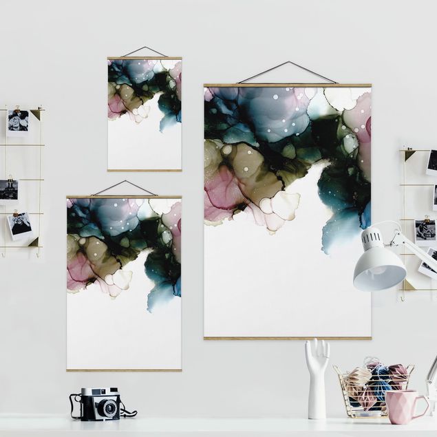 Fabric print with poster hangers - Floral Arches With Gold - Portrait format 2:3