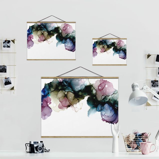 Fabric print with poster hangers - Floral Arches With Gold - Landscape format 4:3