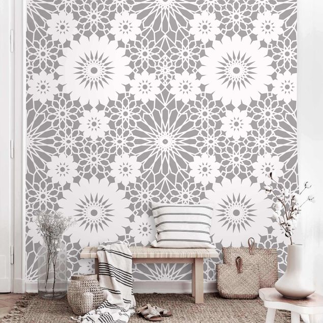 Wallpaper - Flower Mandala In Light Grey
