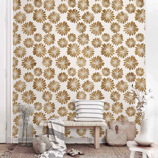 Wallpaper - Flower Pattern Hawaii In Gold