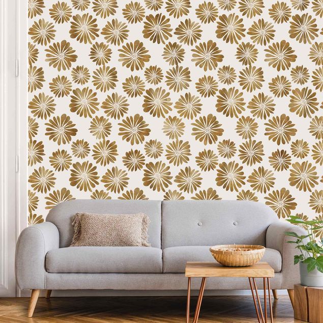 Wallpaper - Flower Pattern Hawaii In Gold
