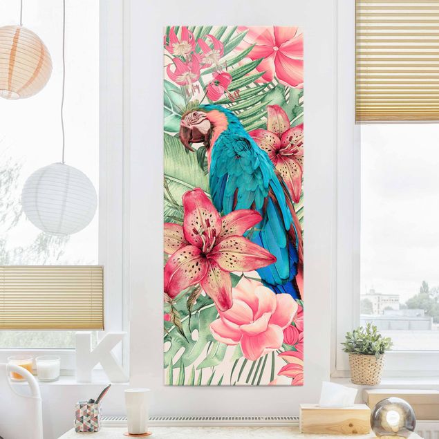 Magnettafel Glas Floral Paradise Tropical Parrot
