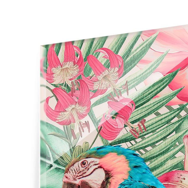 Glass print - Floral Paradise Tropical Parrot