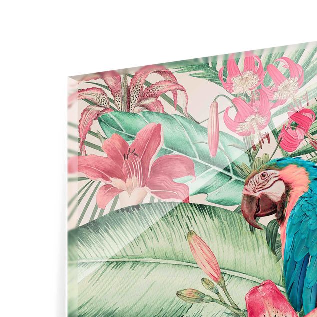 Glass print - Floral Paradise Tropical Parrot