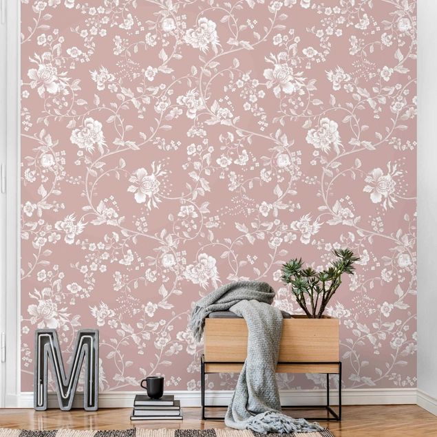 Wallpaper - Flower Tendrils On Beige