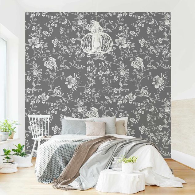 Wallpaper - Flower Tendrils On Gray
