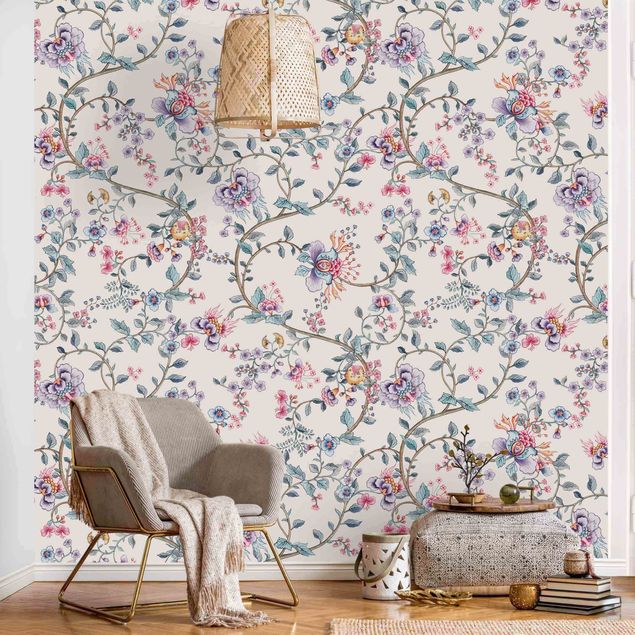 Wallpaper - Flower Tendrils In Pastel Colours