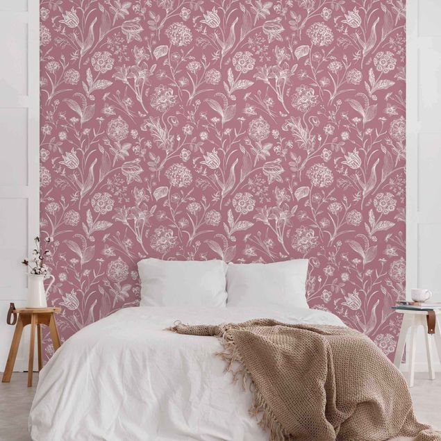Wallpaper - Flower Dance On Antique Pink