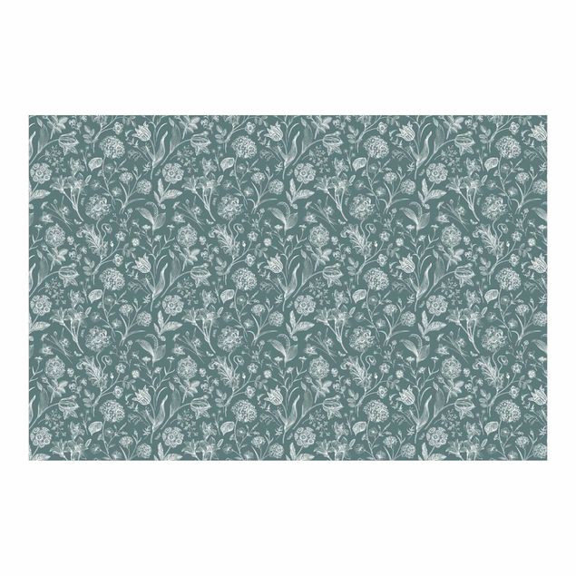 Wallpaper - Flower Dance On Blue Gray