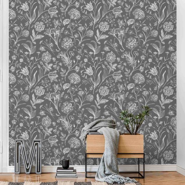 Wallpaper - Flower Dance On Gray