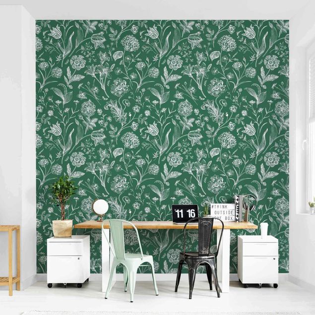 Wallpaper - Flower Dance On Green