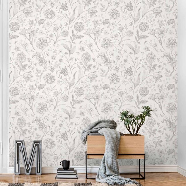 Wallpaper - Flower Dance In Gray