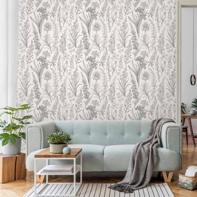 Wallpaper - Flower Waves In Gray