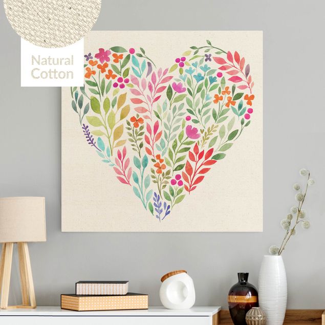 Natural canvas print - Flowery Watercolour Heart-Shaped - Square 1:1