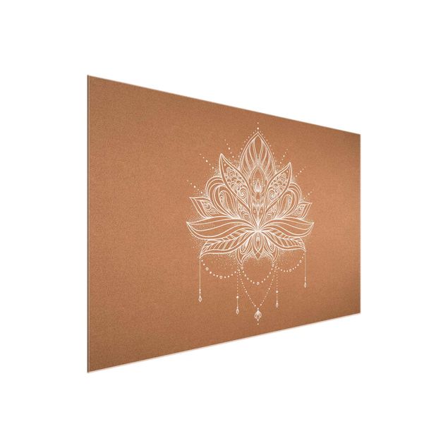 Glass print - Boho Lotus Flower White Cork Look