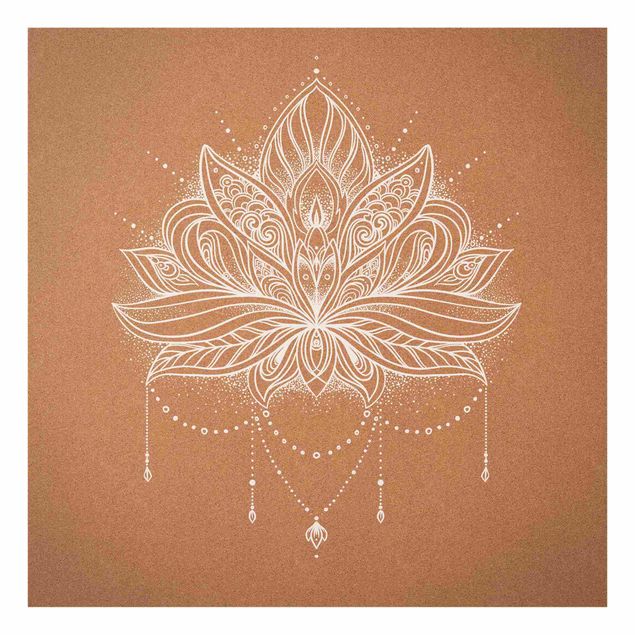 Glass print - Boho Lotus Flower White Cork Look