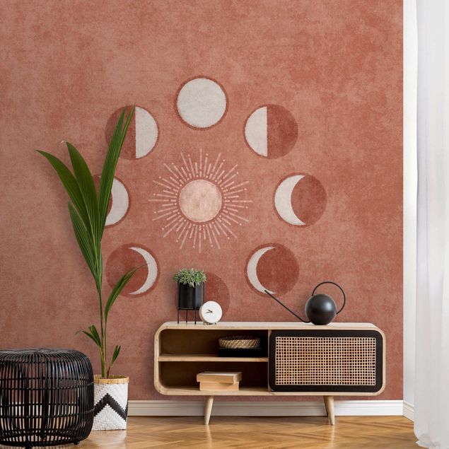 Wallpaper - Boho Phases Of the Moon With Sun