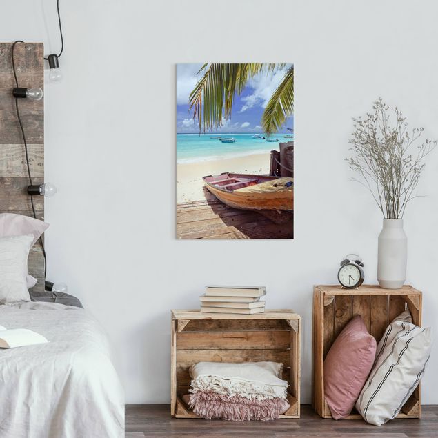 Print on canvas - Boat Beneath Palm Trees