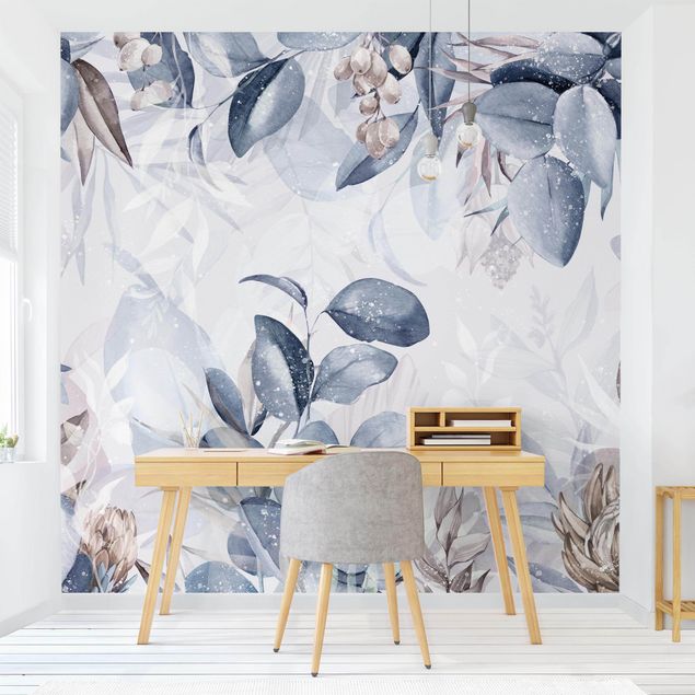 Wallpapers Botany In Pastel Blue & Beige