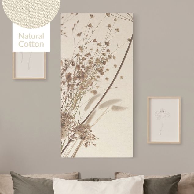 Natural canvas print - Bouquet Of Ornamental Grass And Flowers - Portrait format 1:2