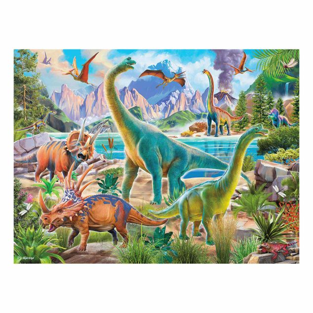 Glass print - Brachiosaurus And Tricaterops