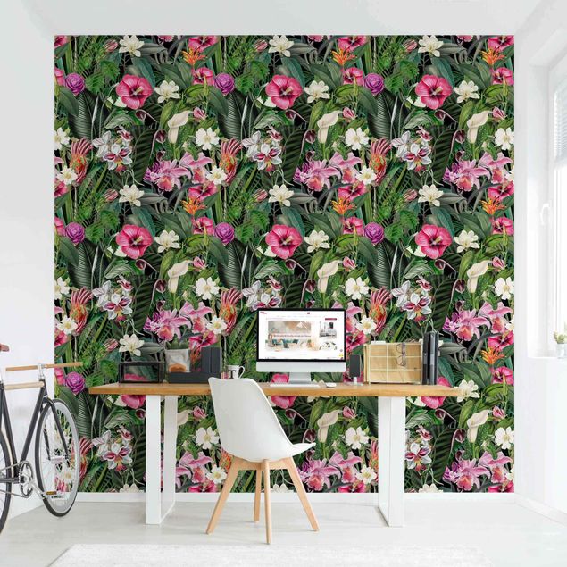 Walpaper - Colourful Tropical Flowers Collage