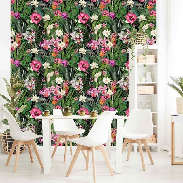 Walpaper - Colourful Tropical Flowers Collage