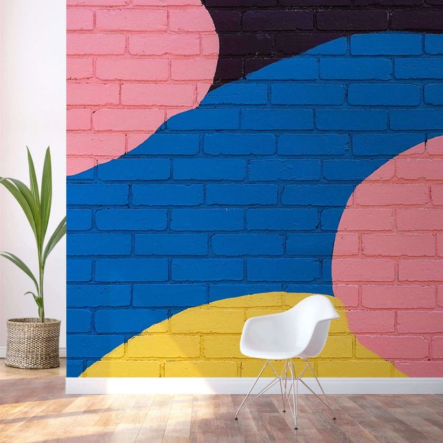 Wallpaper - Colourful Brick Wall In Blue And Pink